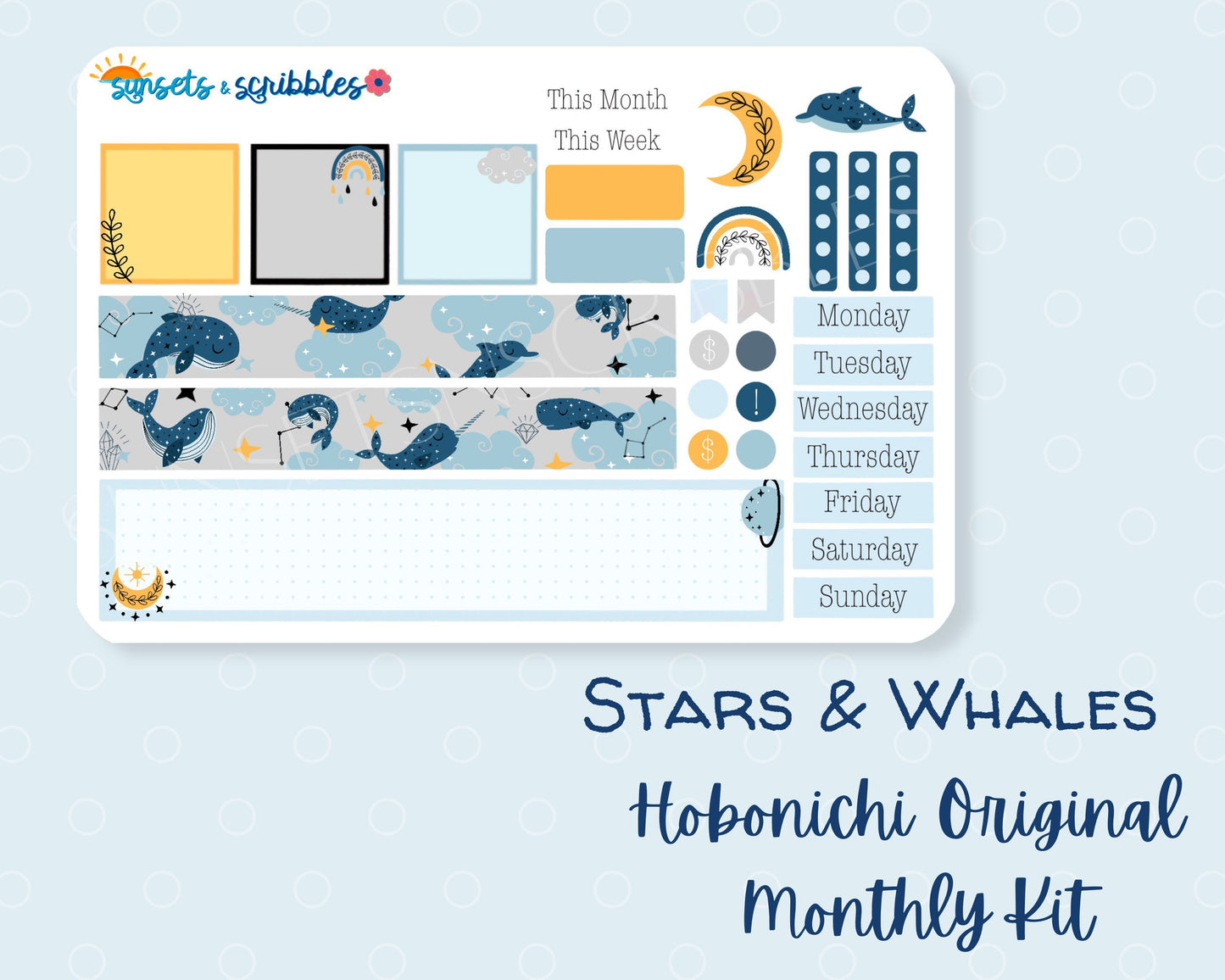 Stars and Whales Hobonichi Original Planner Stickers