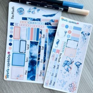 Watercolor Sea Hobonichi Original Monthly Planner Stickers