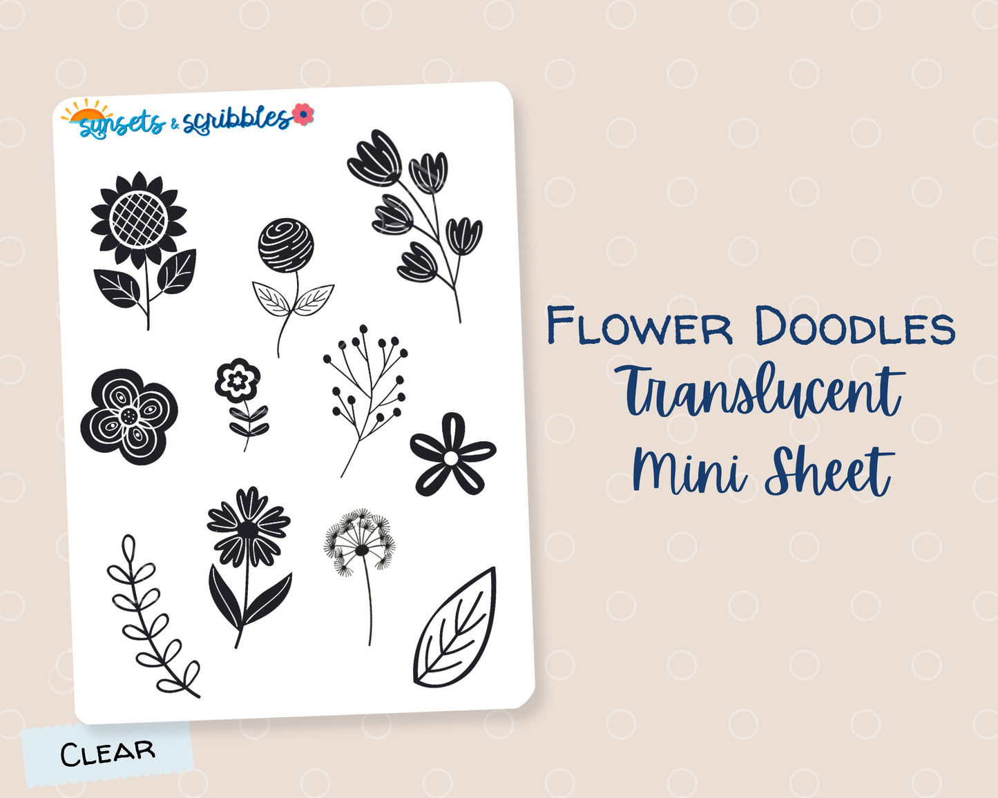 Black Flower Clear Stickers