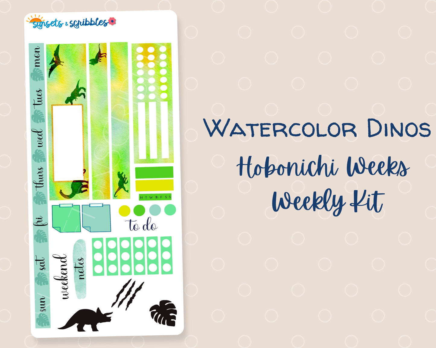 Dinosaur Hobonichi Weeks Weekly Planner Stickers