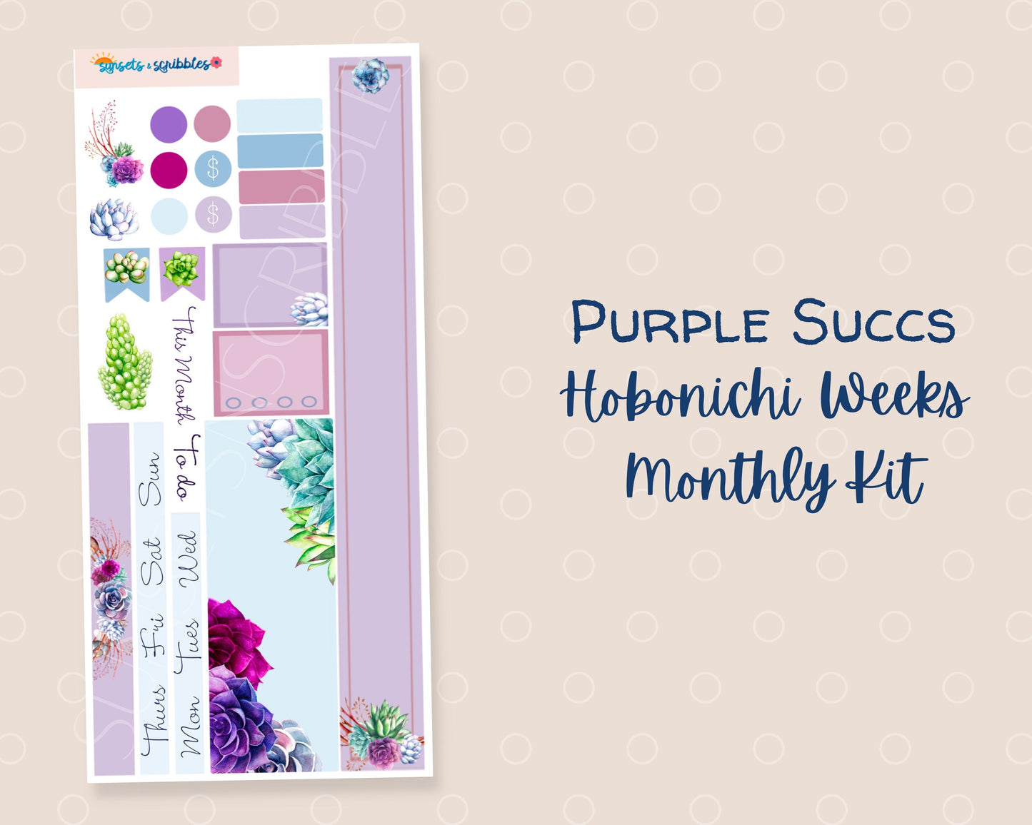 Purple Succulents Hobonichi Weeks Monthly Planner Stickers