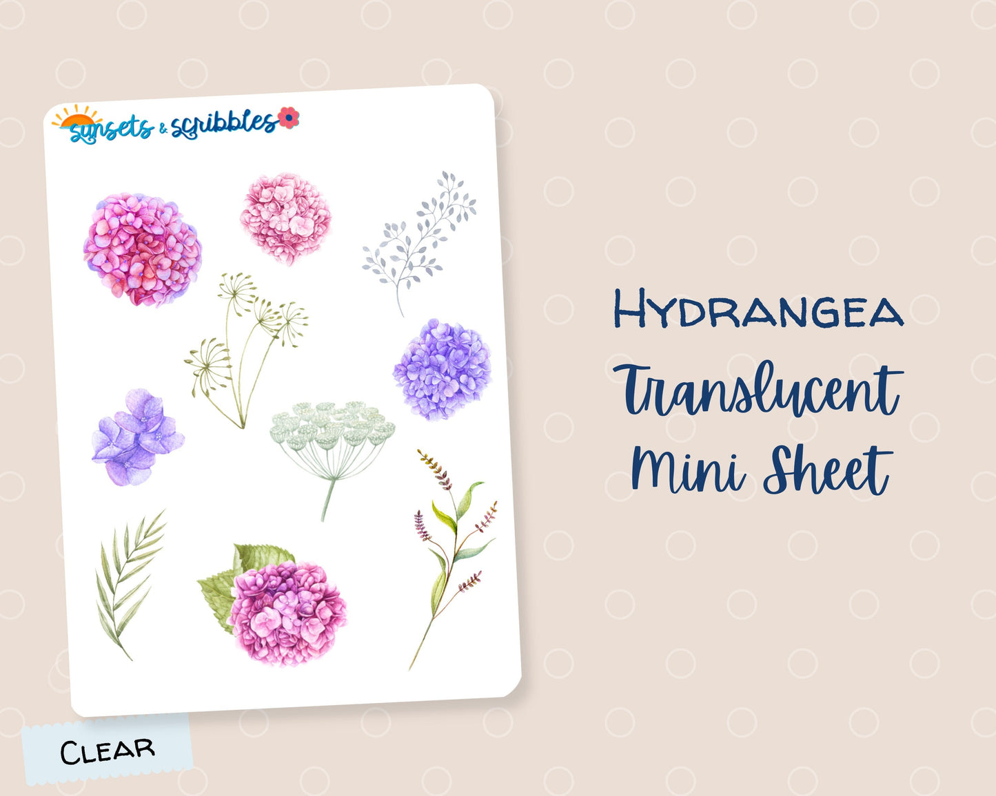 Hydrangea Clear Stickers