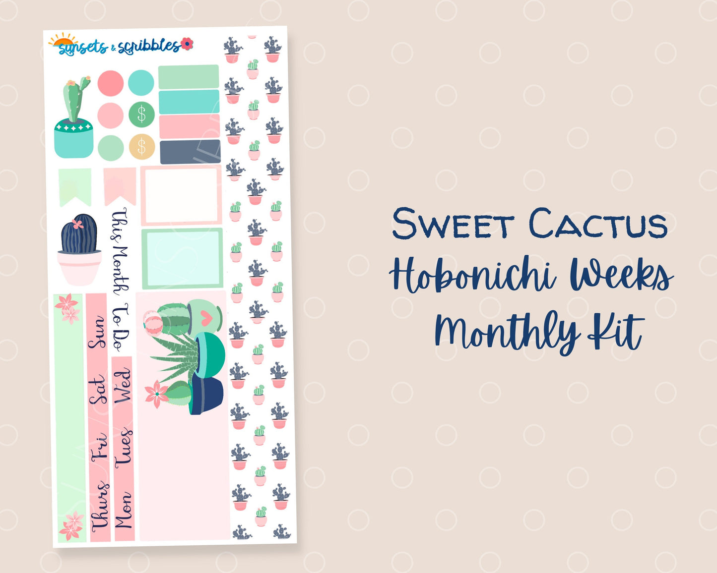 Cactus Hobonichi Weeks Monthly Planner Stickers