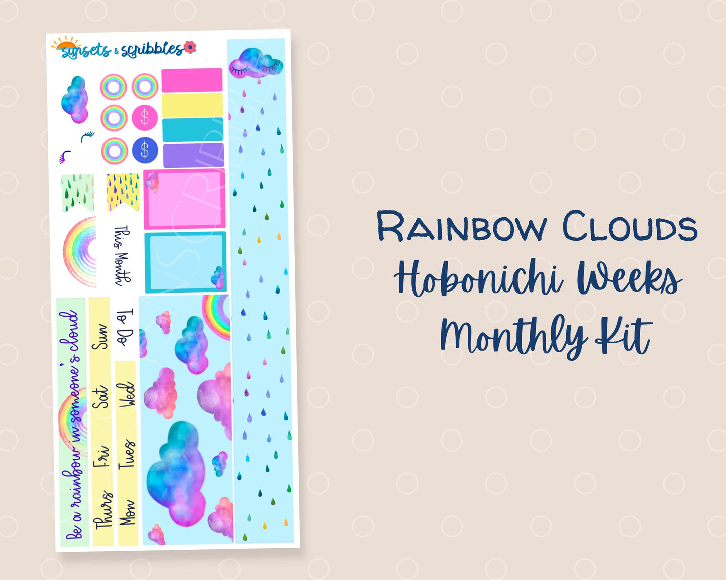 Rainbow Clouds Hobonichi Weeks Monthly Planner Stickers