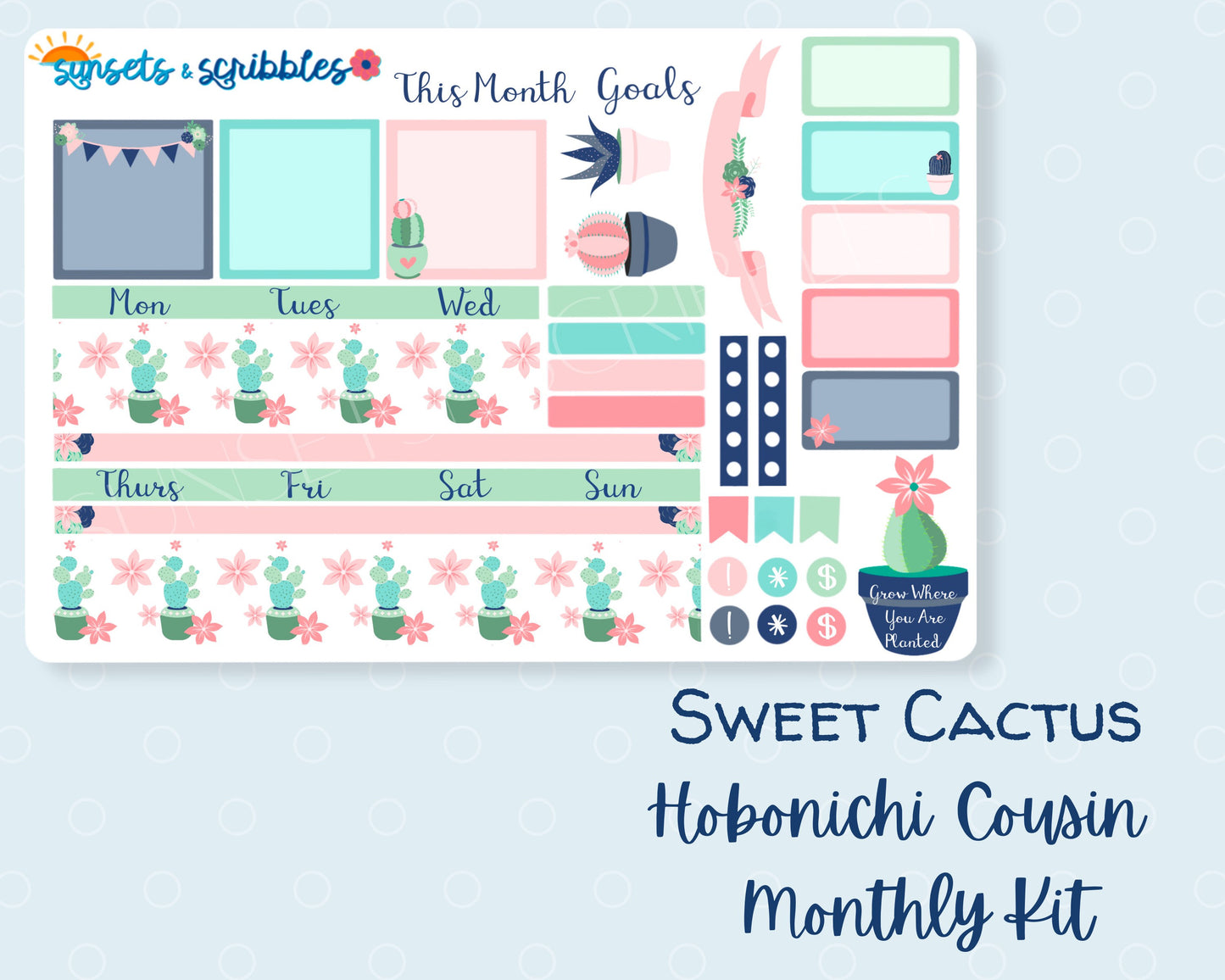 Cactus Hobonichi Cousin Monthly Planner Stickers