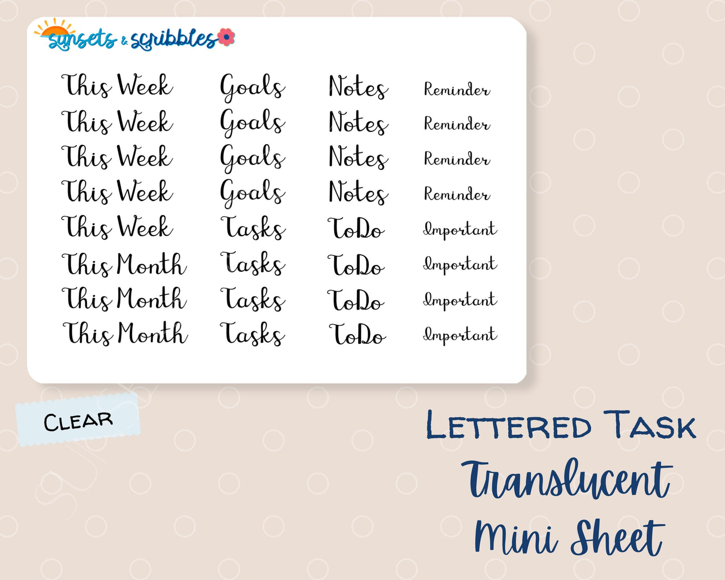 Lettered Font Clear Stickers