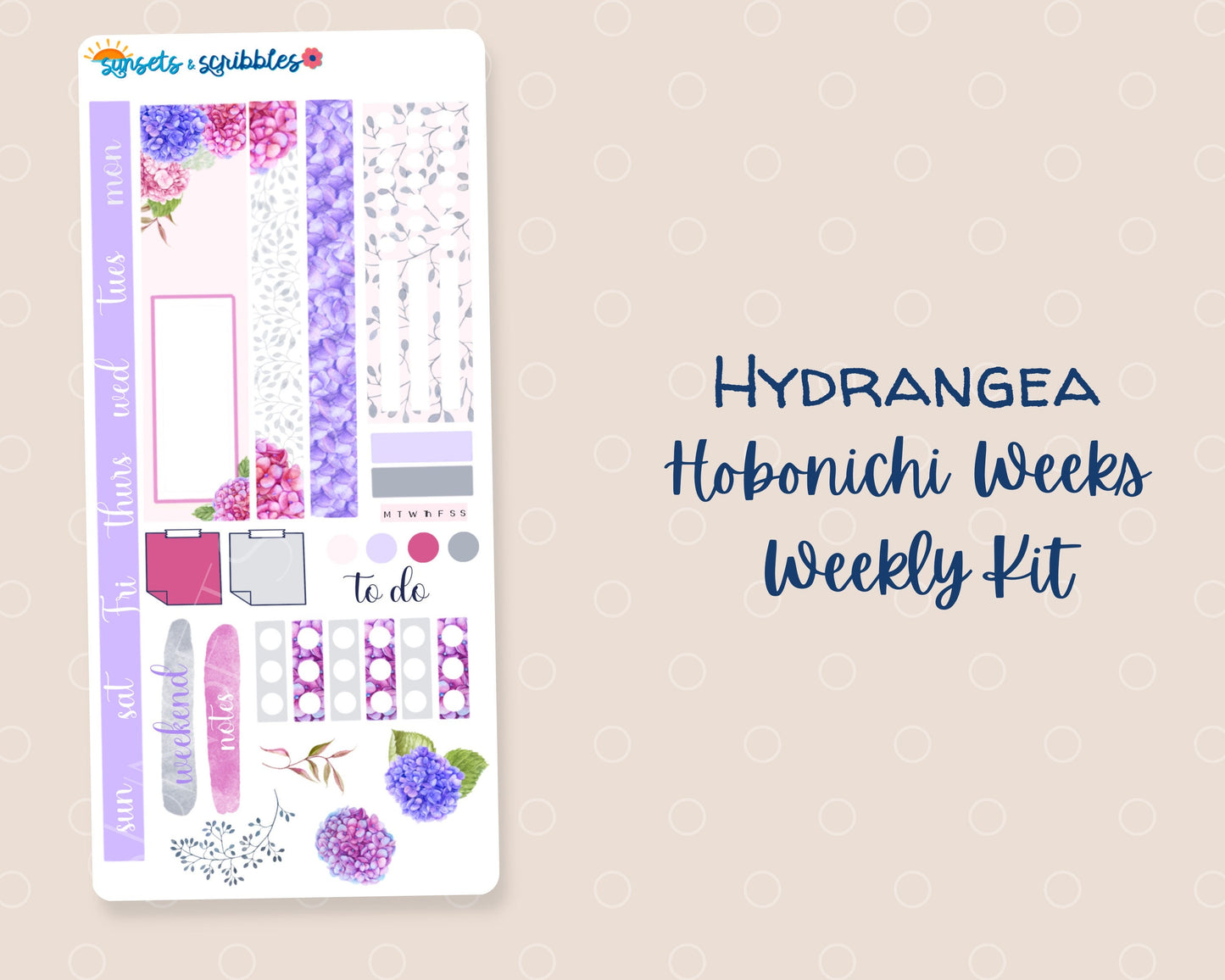 Hydrangea Hobonichi Weeks Weeky Sticker Kit