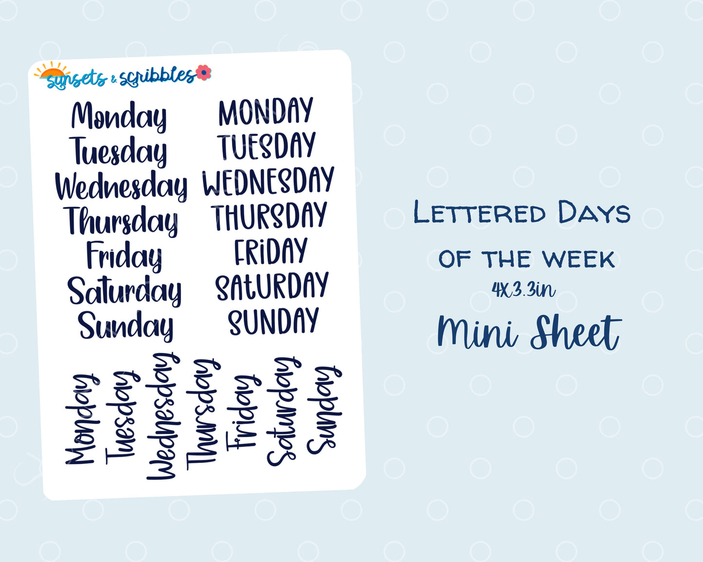 Lettered Days of the Week Clear Stickers