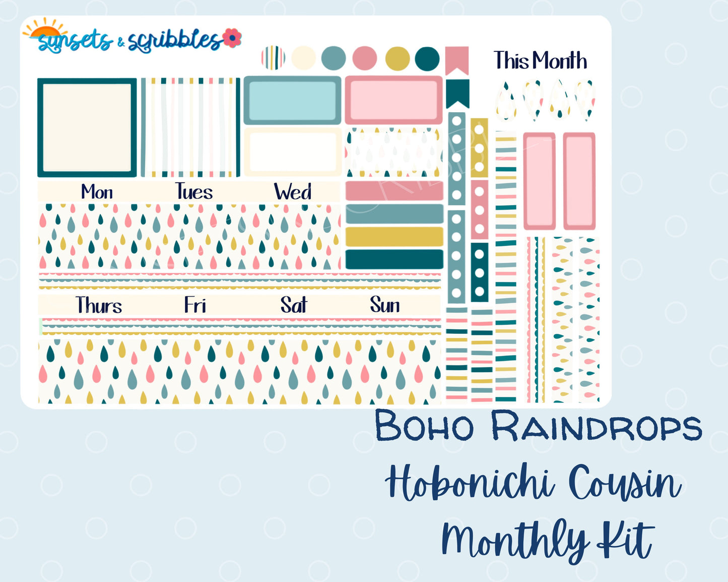 Boho Raindrops Hobonichi Cousin Monthly Planner Stickers