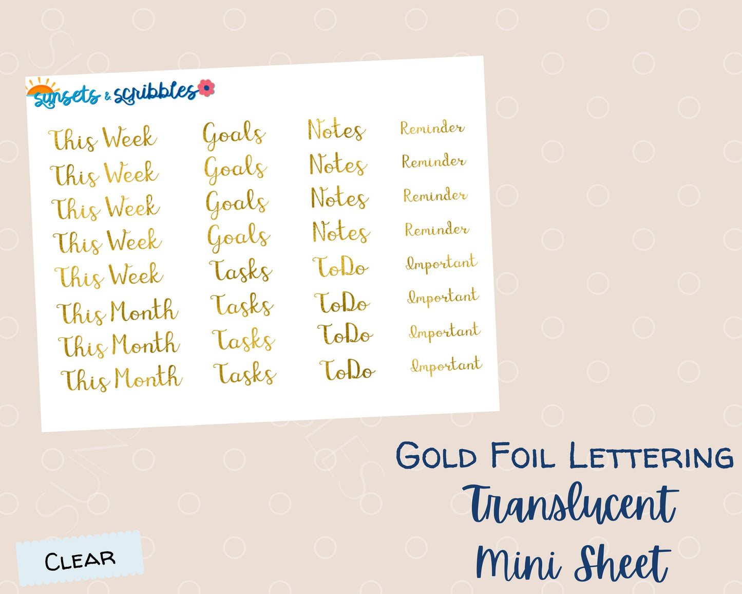 Goil Foil Clear Lettered Font Stickers