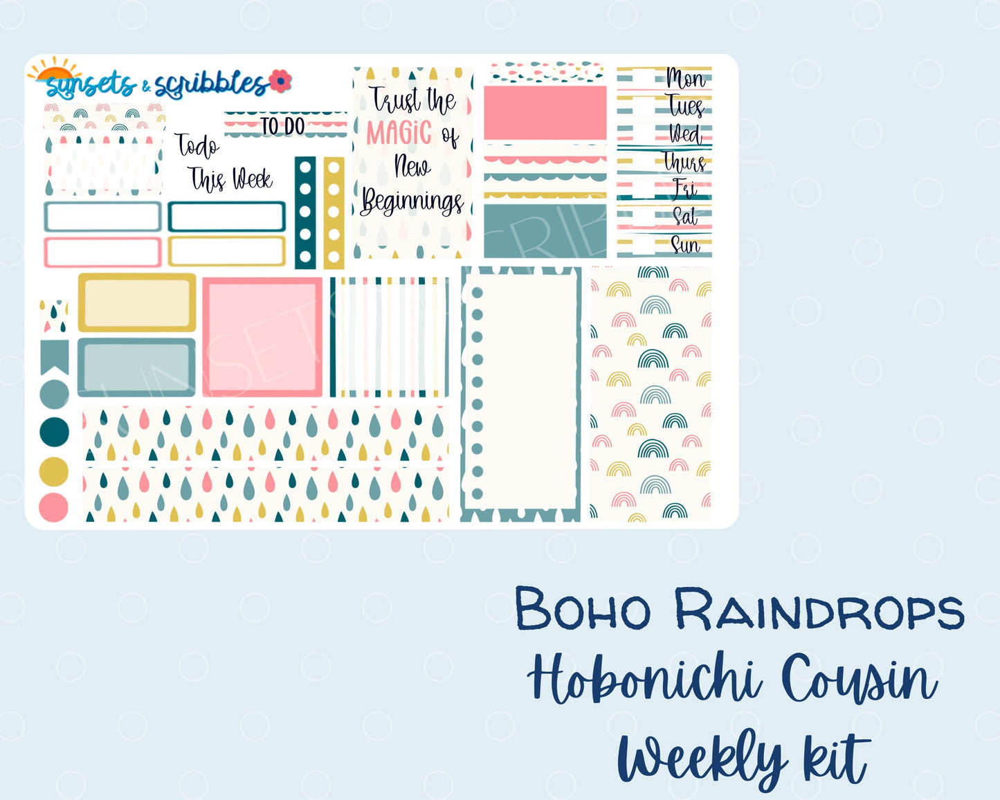 Boho Raindrop Hobonichi Cousin Weekly Planner Stickers