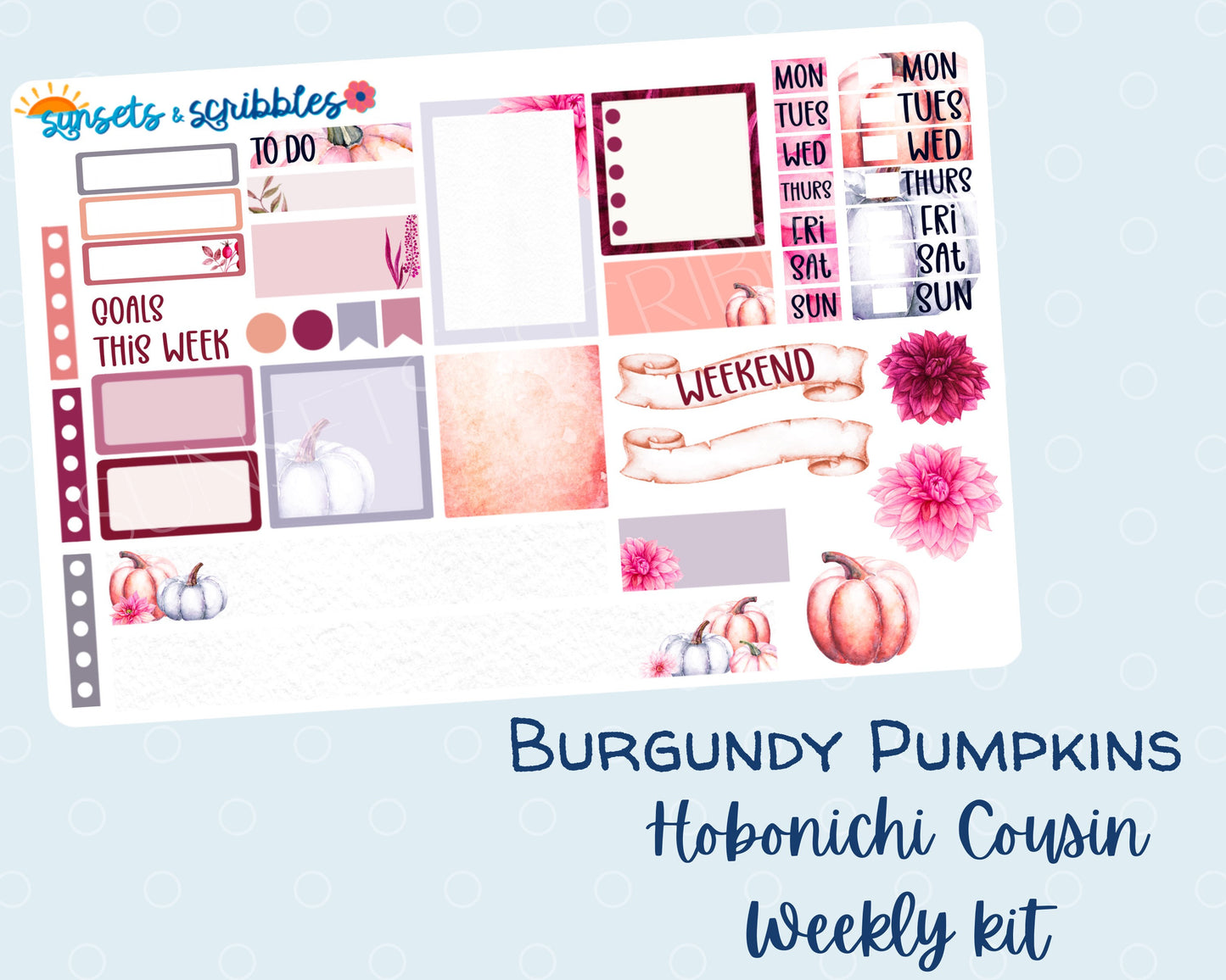Burgundy Pumpkins Hobonichi Cousin Weekly Planner Stickers