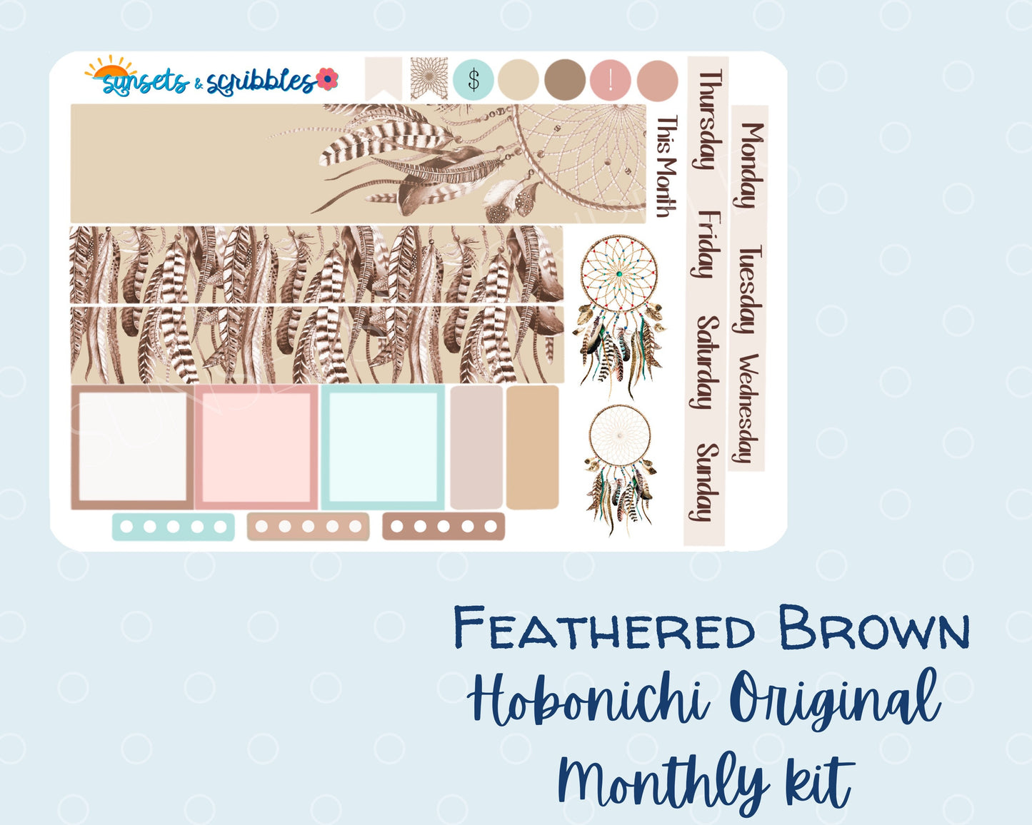 Feathered Brown Hobonichi Original Monthly Planner Stickers