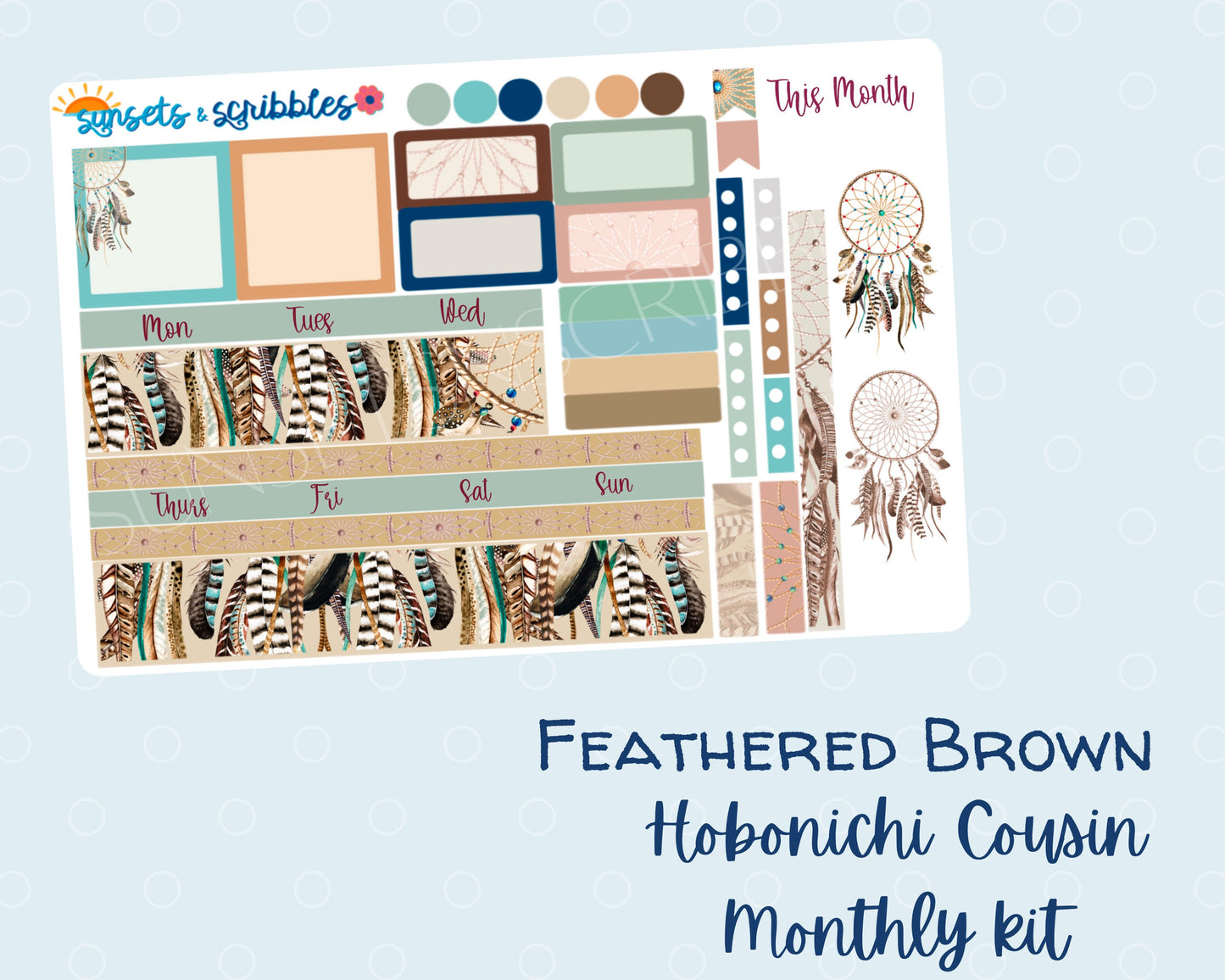 Feathered Brown Hobonichi Cousin Monthly Planner Stickers