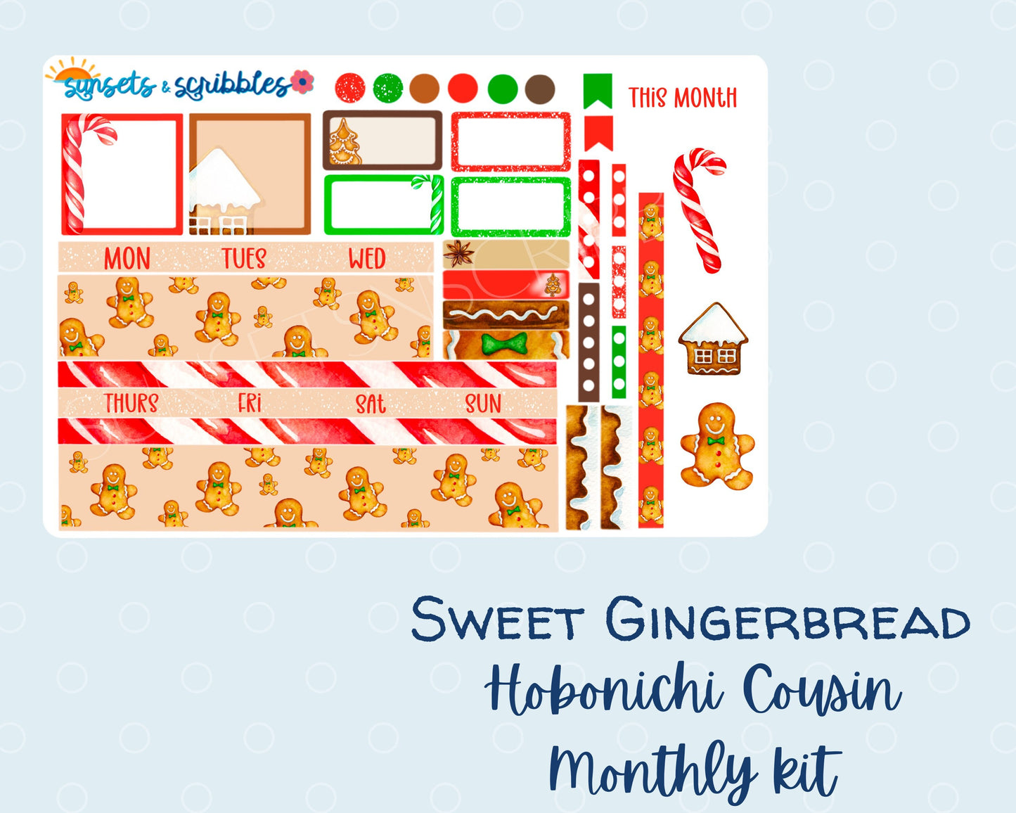 Sweet Gingerbread Hobonichi Cousin Monthly Stickers