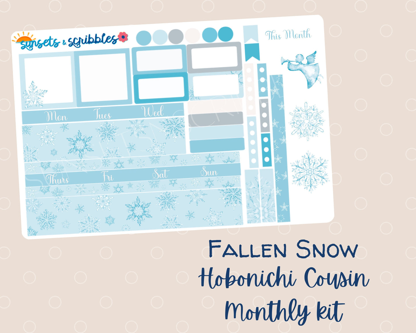 Fallen Snow Hobonichi Cousin Monthly Planner Stickers