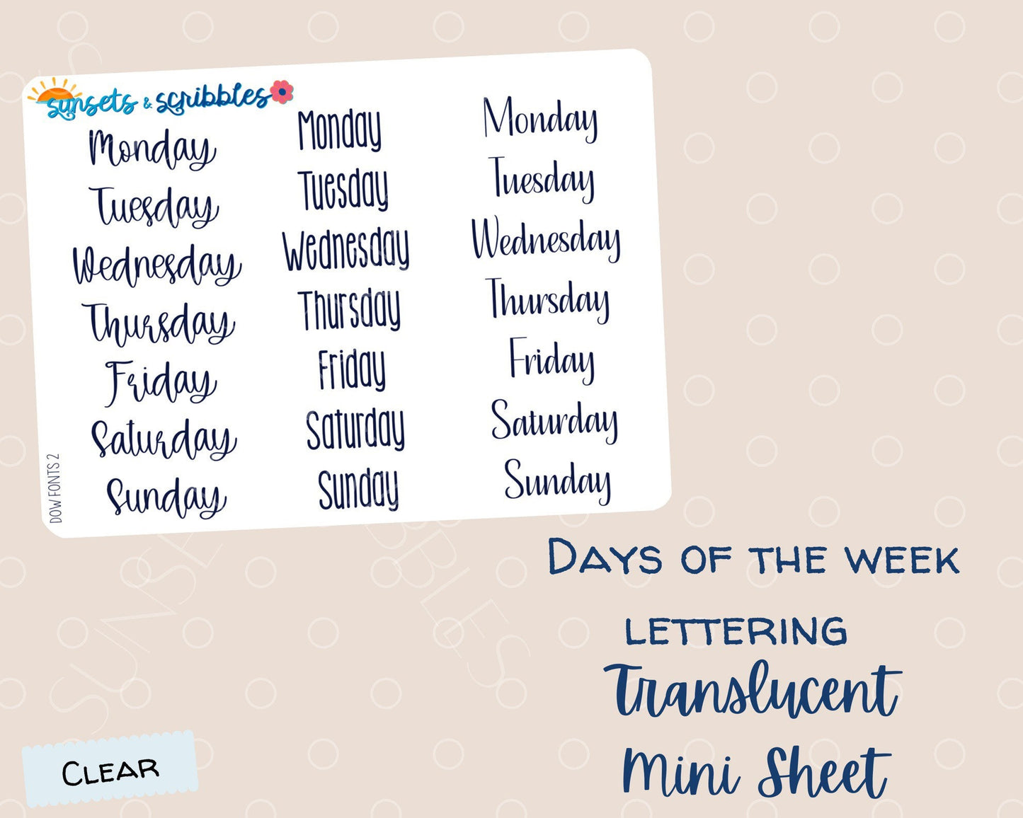 Days of the Week Lettered Font Stickers