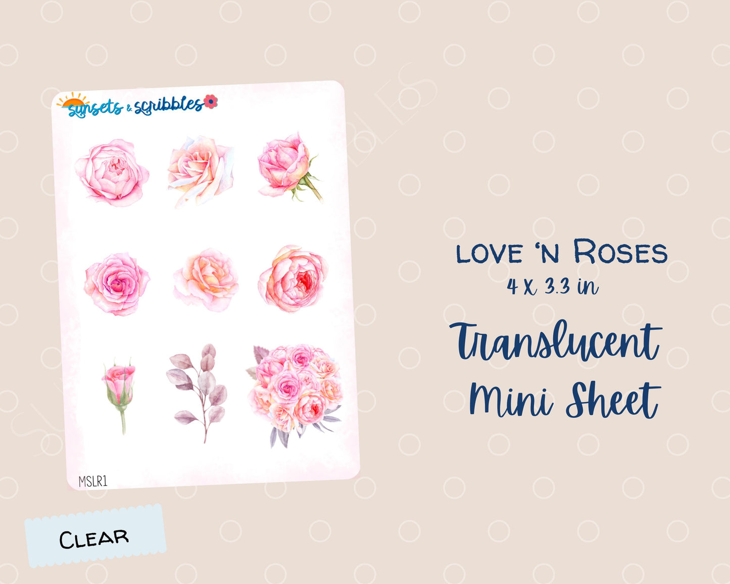 Pink Rose Clear Stickers