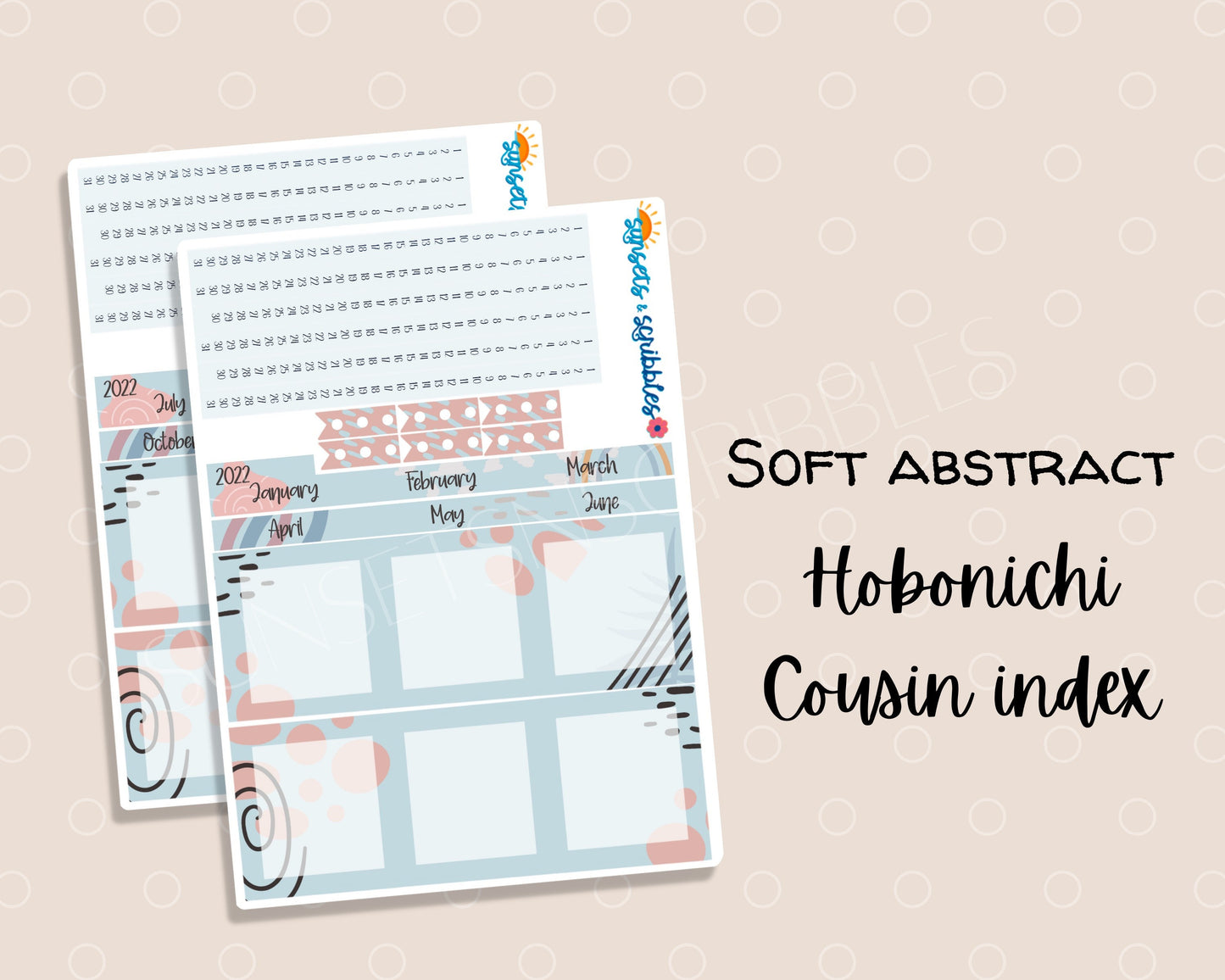Soft Abstract Hobonichi Cousin Index Stickers 2023 | 2024