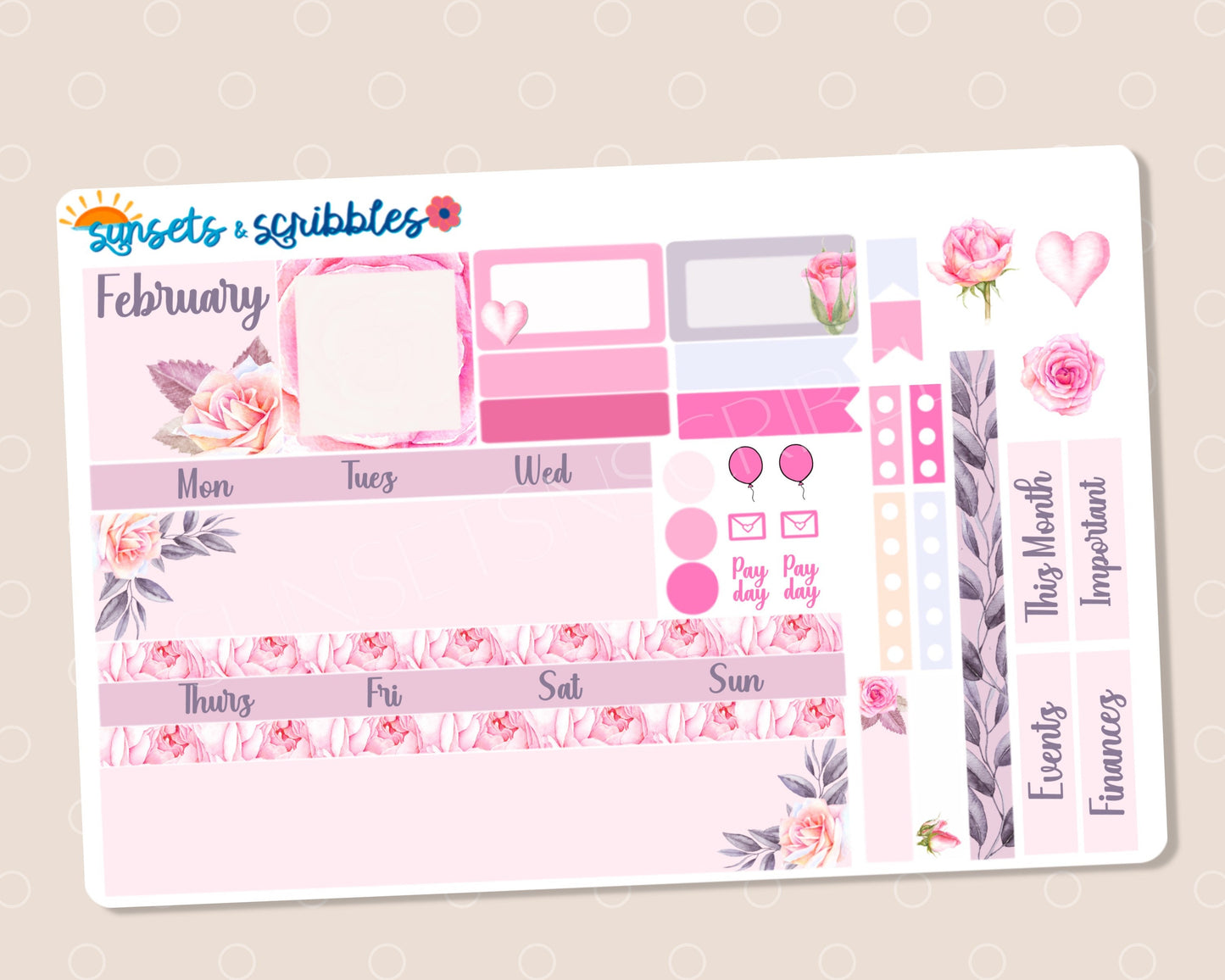 Love ‘n Roses Hobonichi Cousin Monthly Planner Sticker Kit