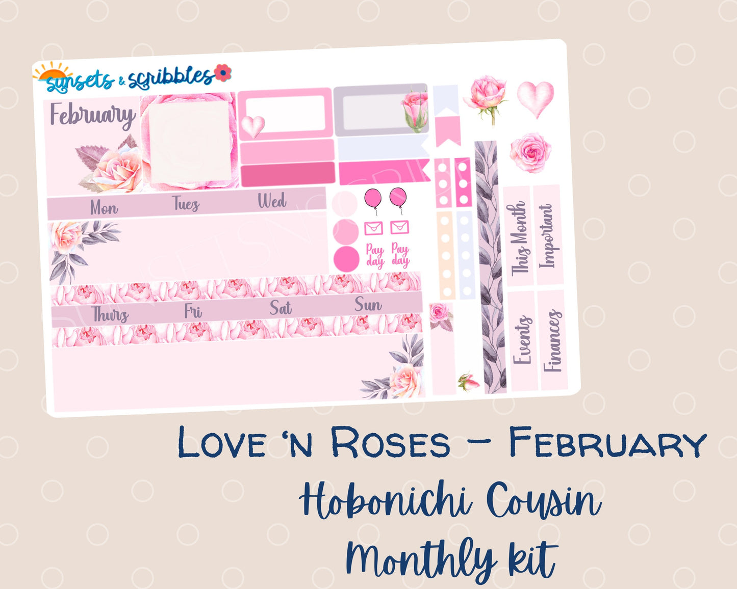 Love ‘n Roses Hobonichi Cousin Monthly Planner Sticker Kit