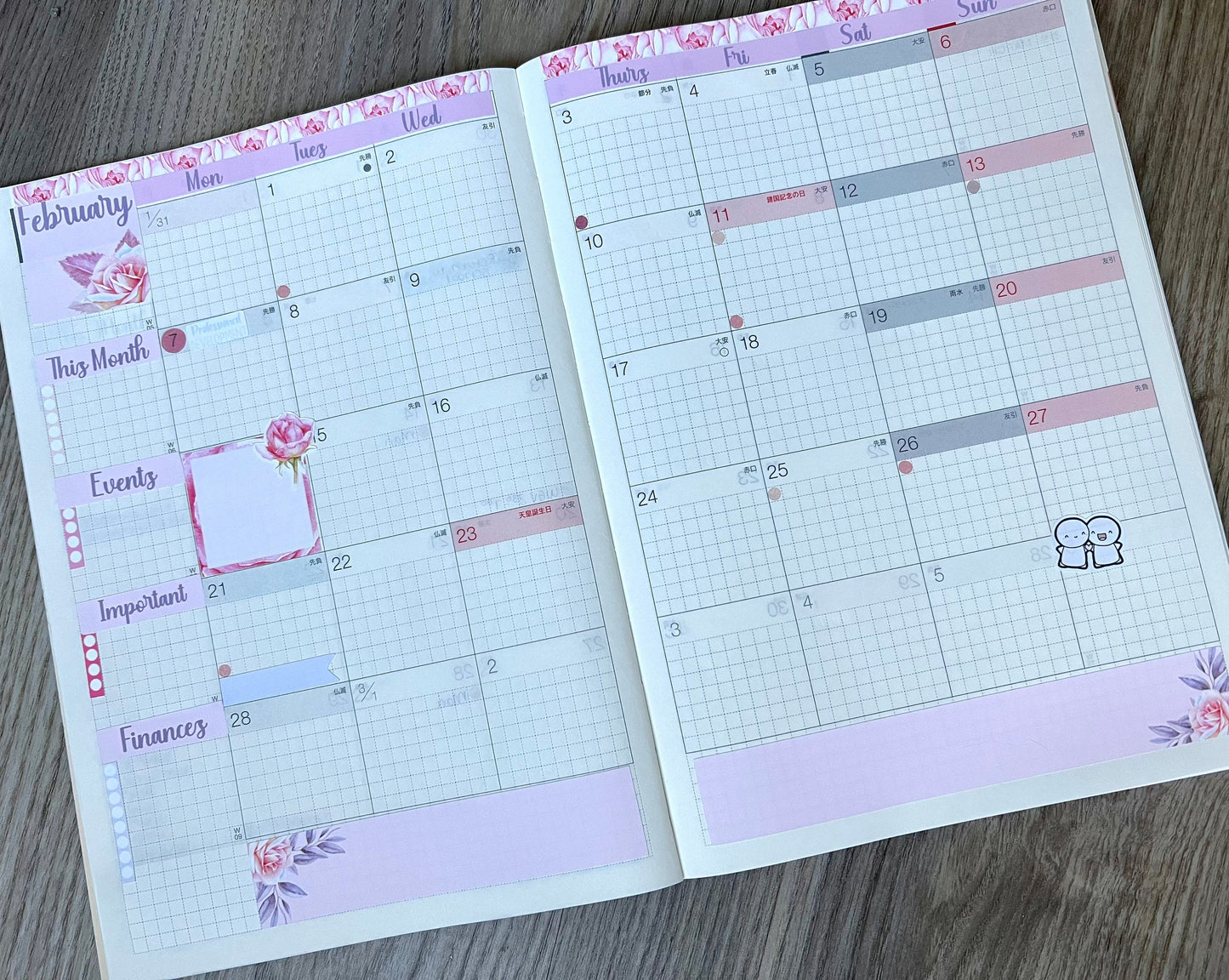 Love ‘n Roses Hobonichi Cousin Monthly Planner Sticker Kit