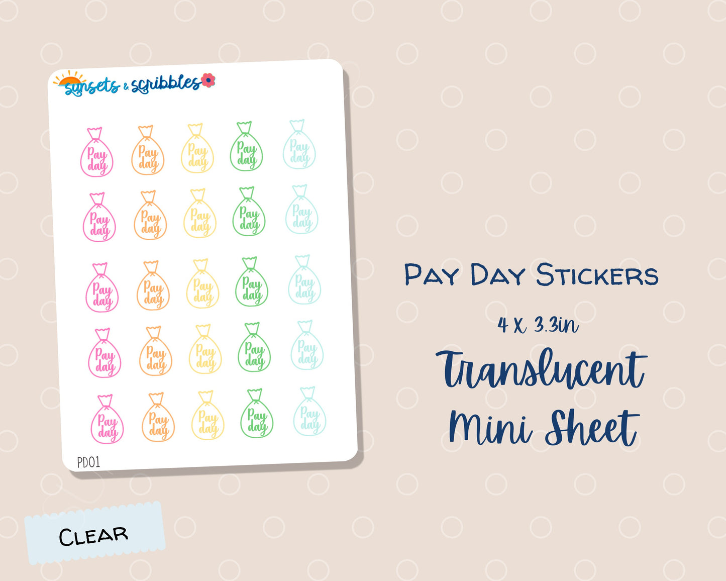 Payday Money Bags Clear Stickers