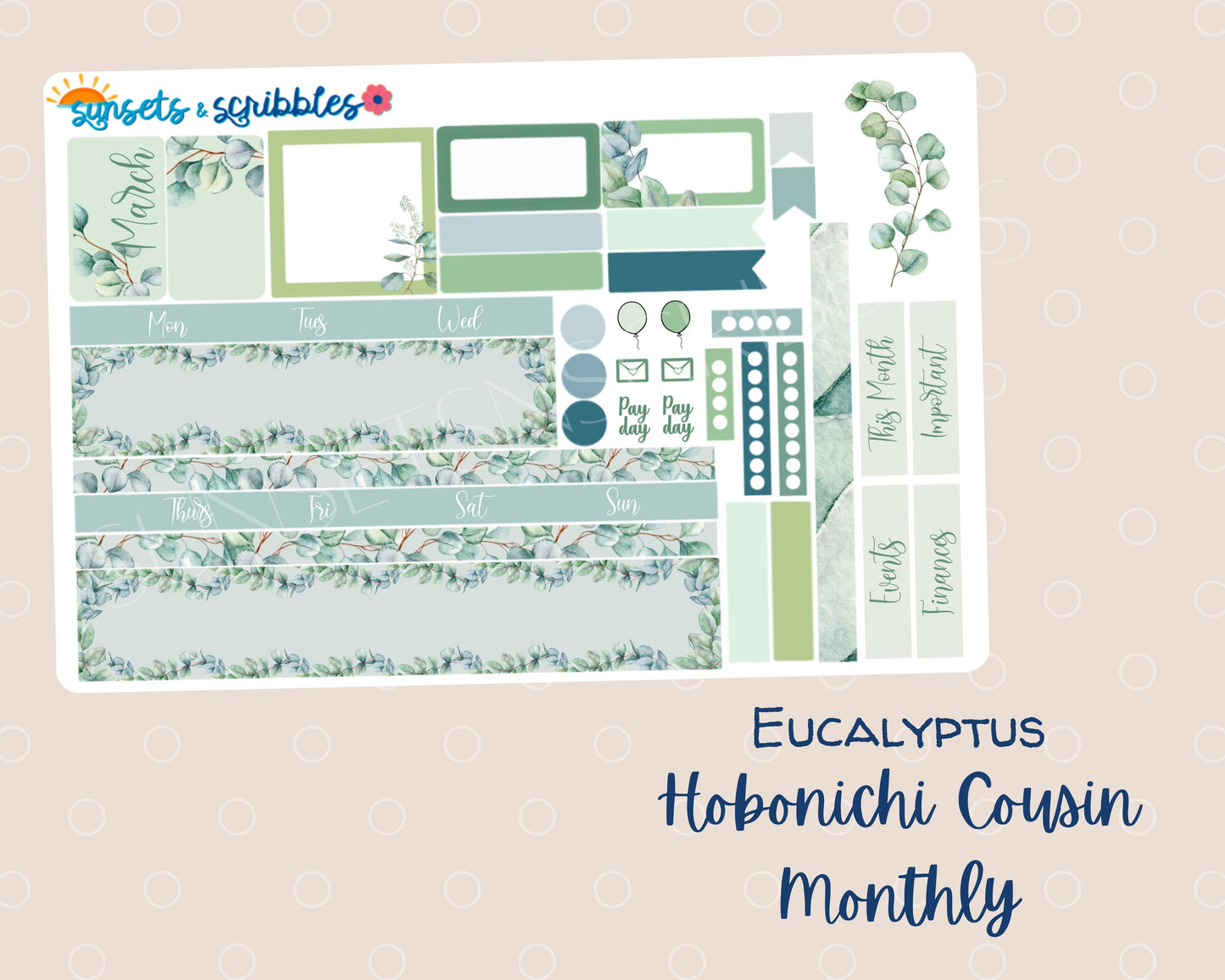 Shades of Eucalyptus Hobonichi Cousin Monthly Stickers