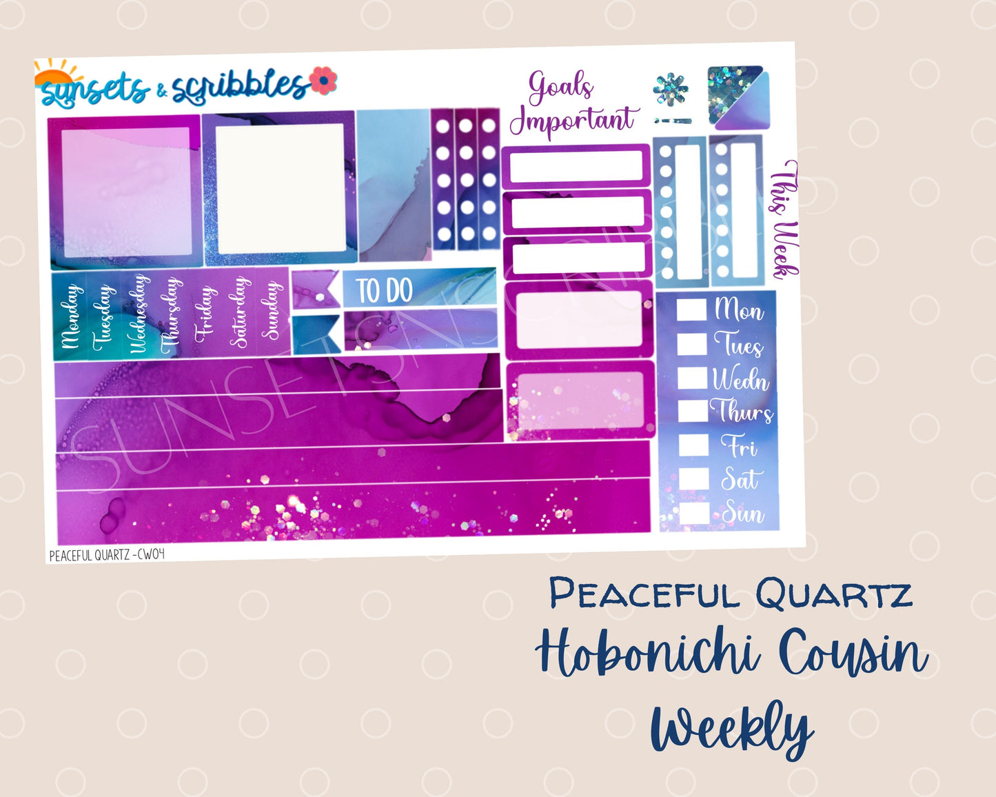 Peaceful Quartz Hobonichi Cousin Weekly Planner Sticker Kit