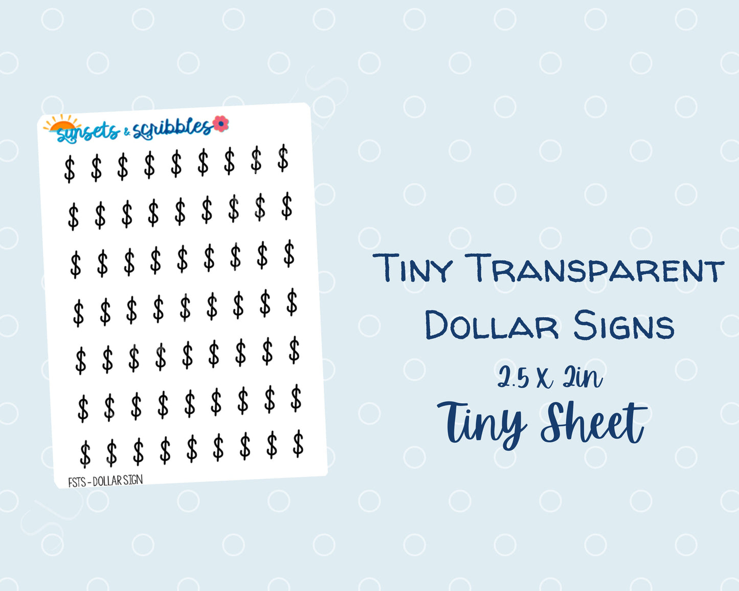 Dollar Signs Tiny translucent Stickers