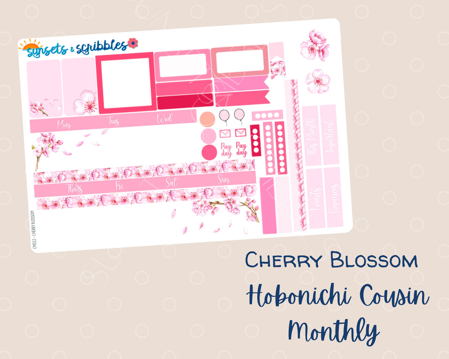 Cherry Blossom Hobohichi Cousin Monthly Planner Stickers