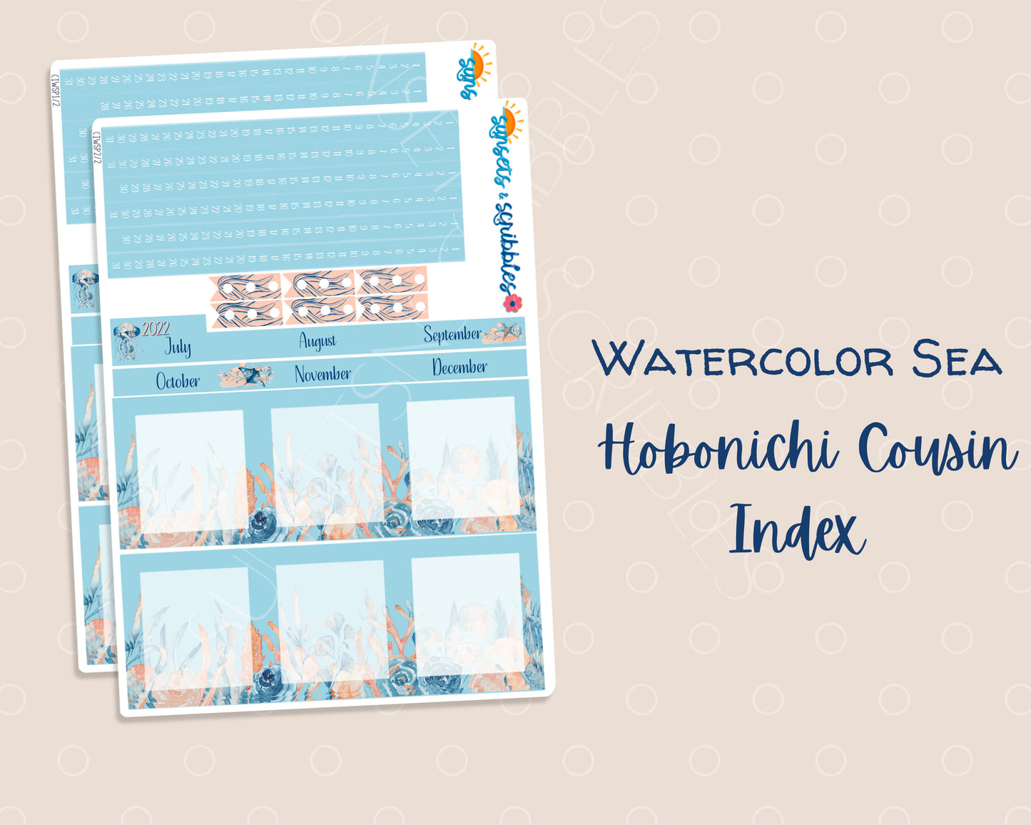 Watercolor Sea Hobonichi Cousin Index | 2023 | 2024