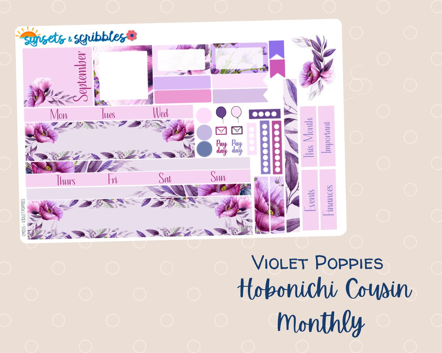 Violet Poppies Hobonichi Cousin Weekly Planner Sticker Kit