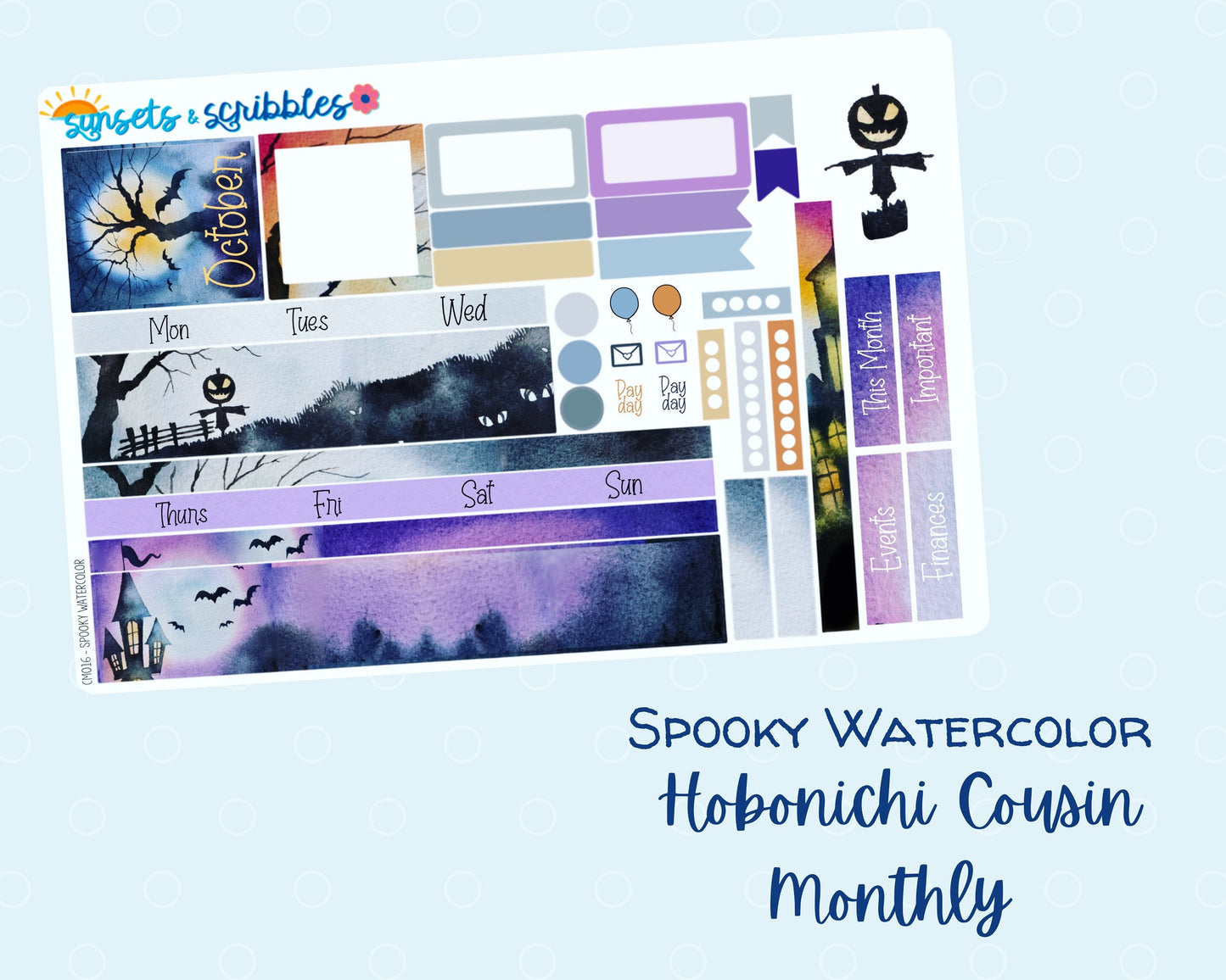 Halloween Watercolor Hobonichi Cousin Monthly Planner Stickers