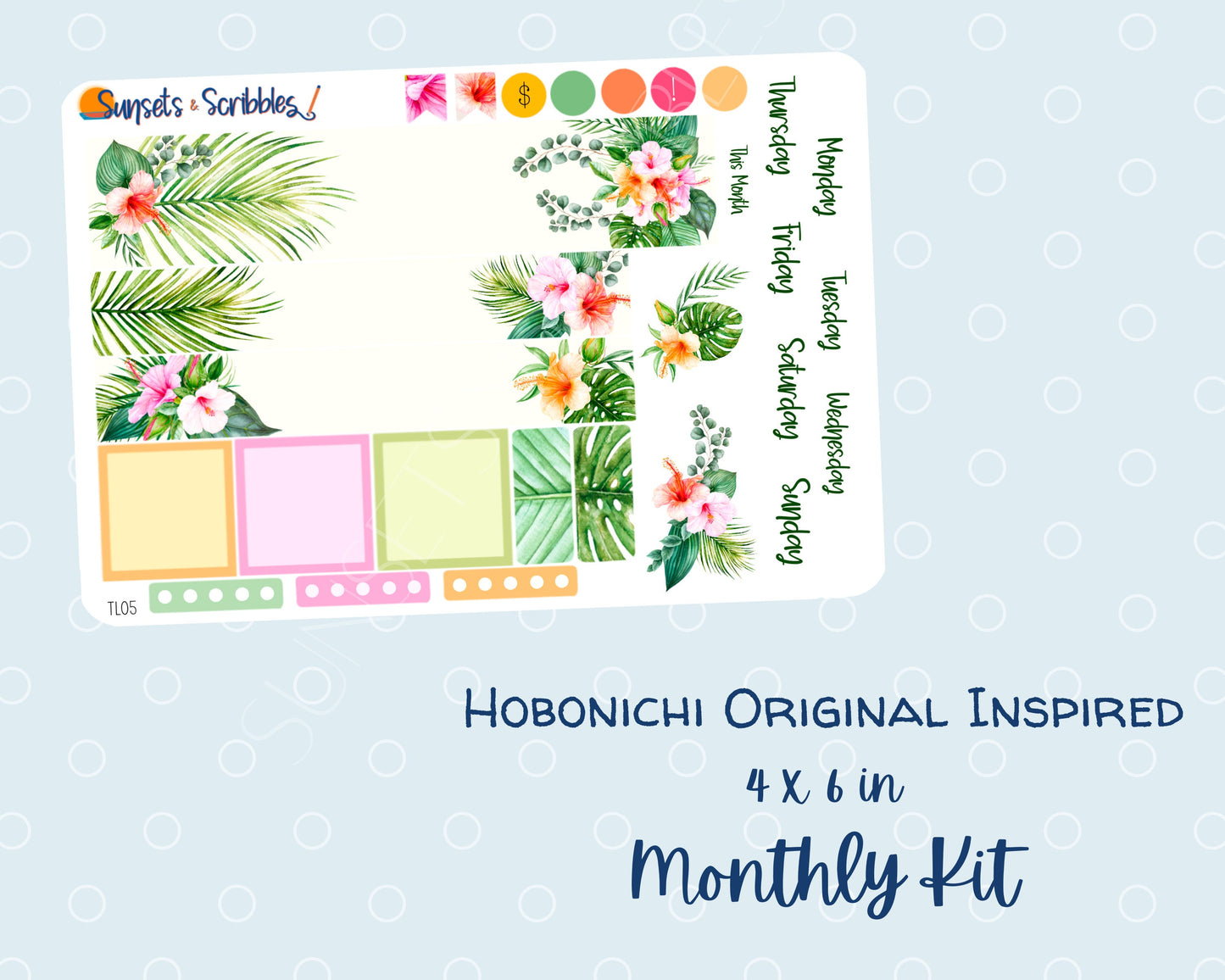 Tropical leaves Hobonichi Original Monthly Planner Stickers