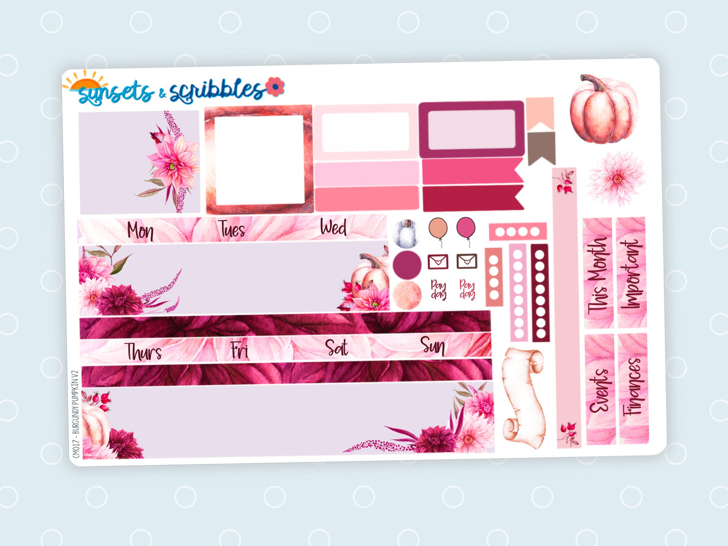 Burgundy Pumpkins Hobonichi Cousin Monthly Planner Stickers V2