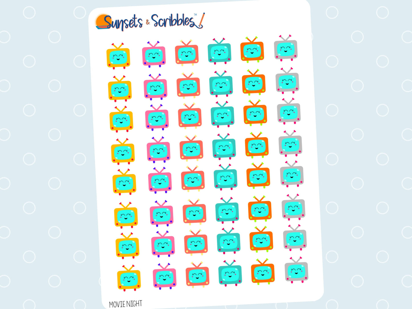 Rainbow TV Night, Movie Night Planner Stickers