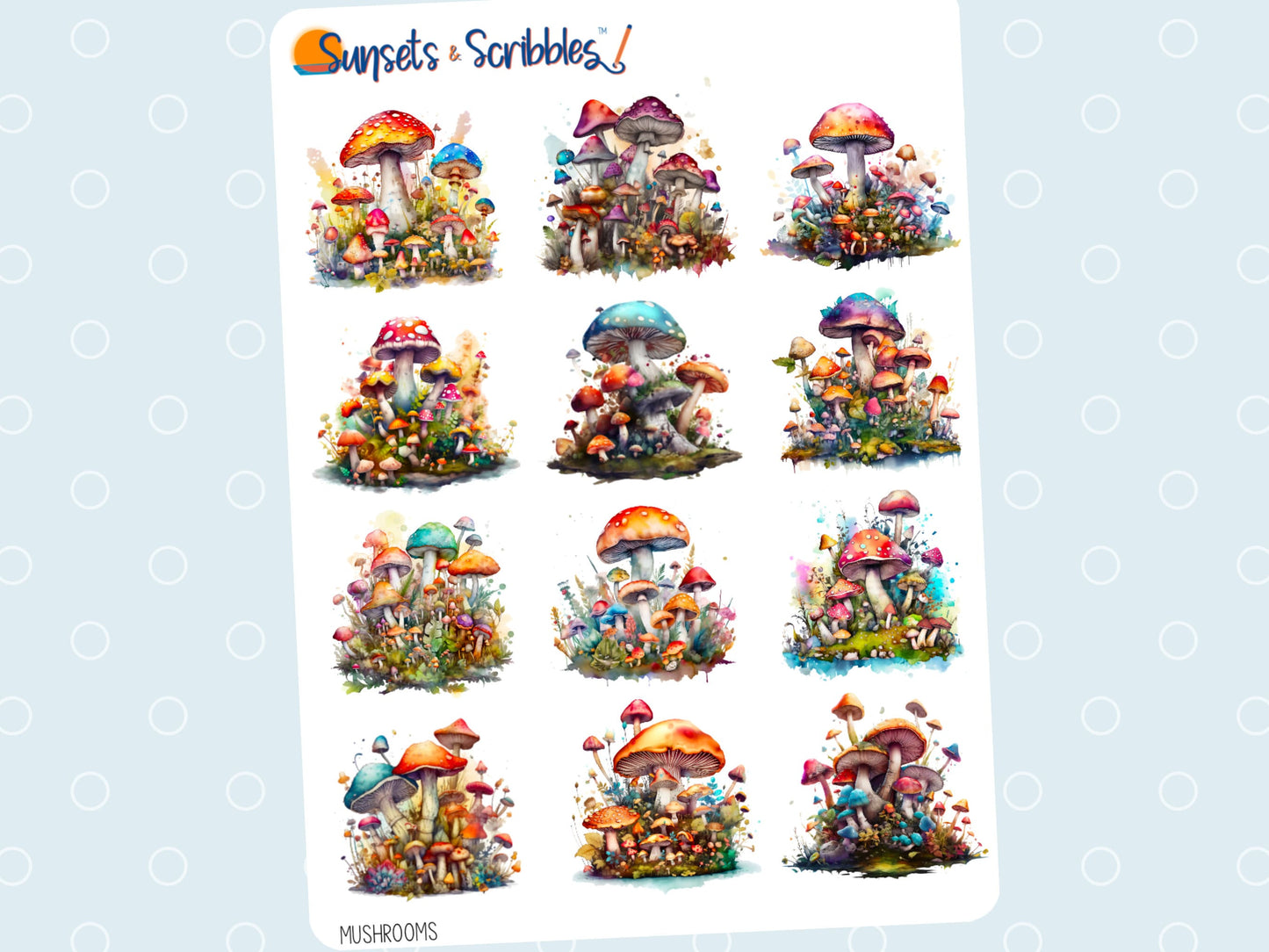 Whimsical Mushroom Cluster Stickers