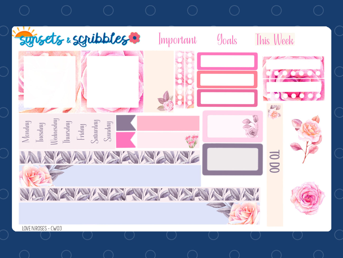 Love 'n Roses Hobonichi Cousin Weekly Planner Sticker Kit