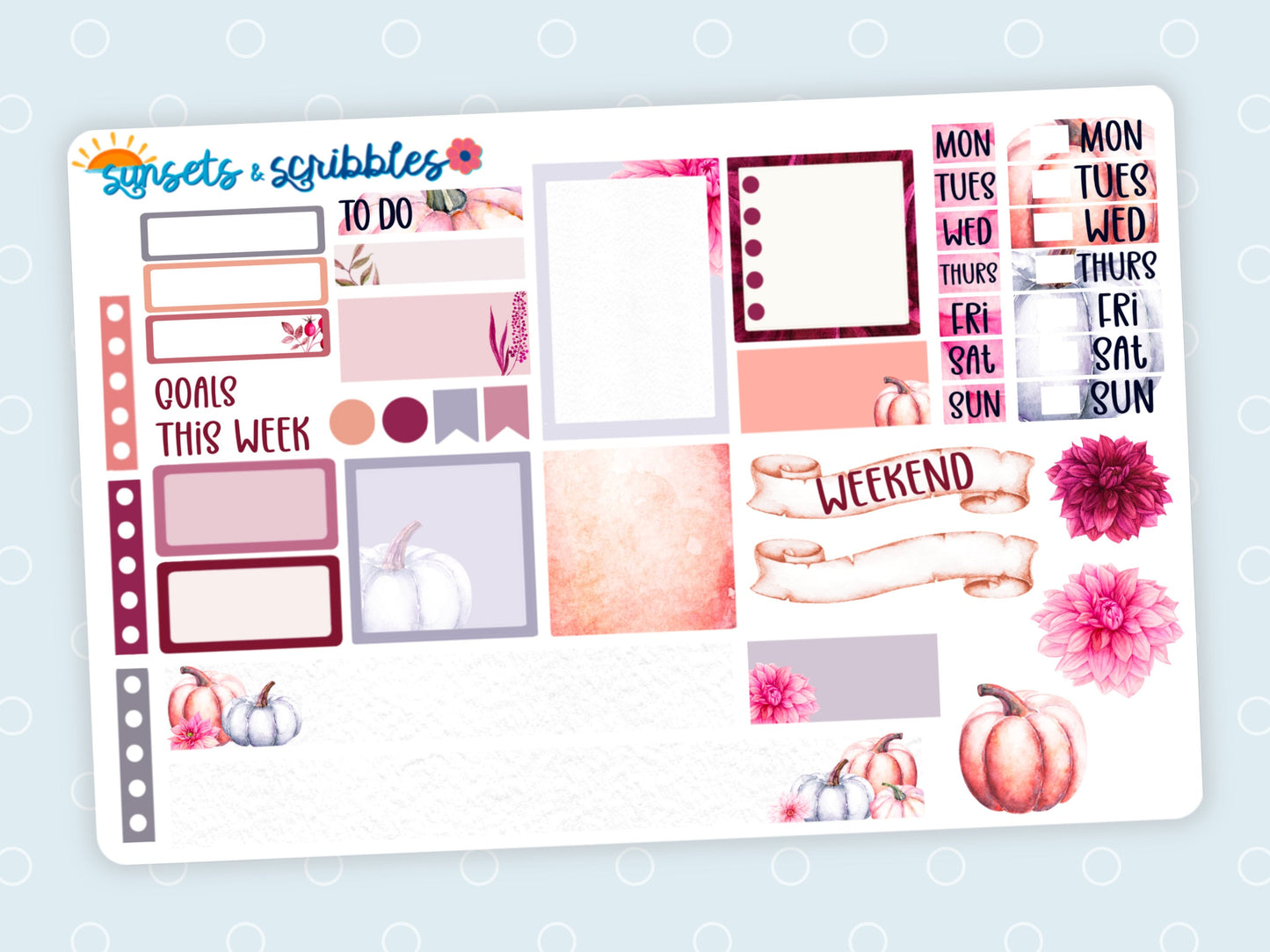 Burgundy Pumpkins Hobonichi Cousin Monthly Planner Stickers V1