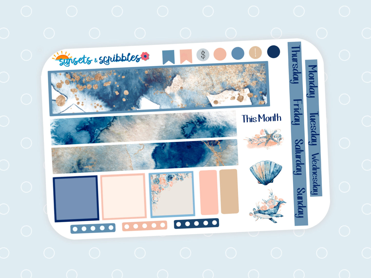 Watercolor Sea Hobonichi Original Monthly Planner Stickers