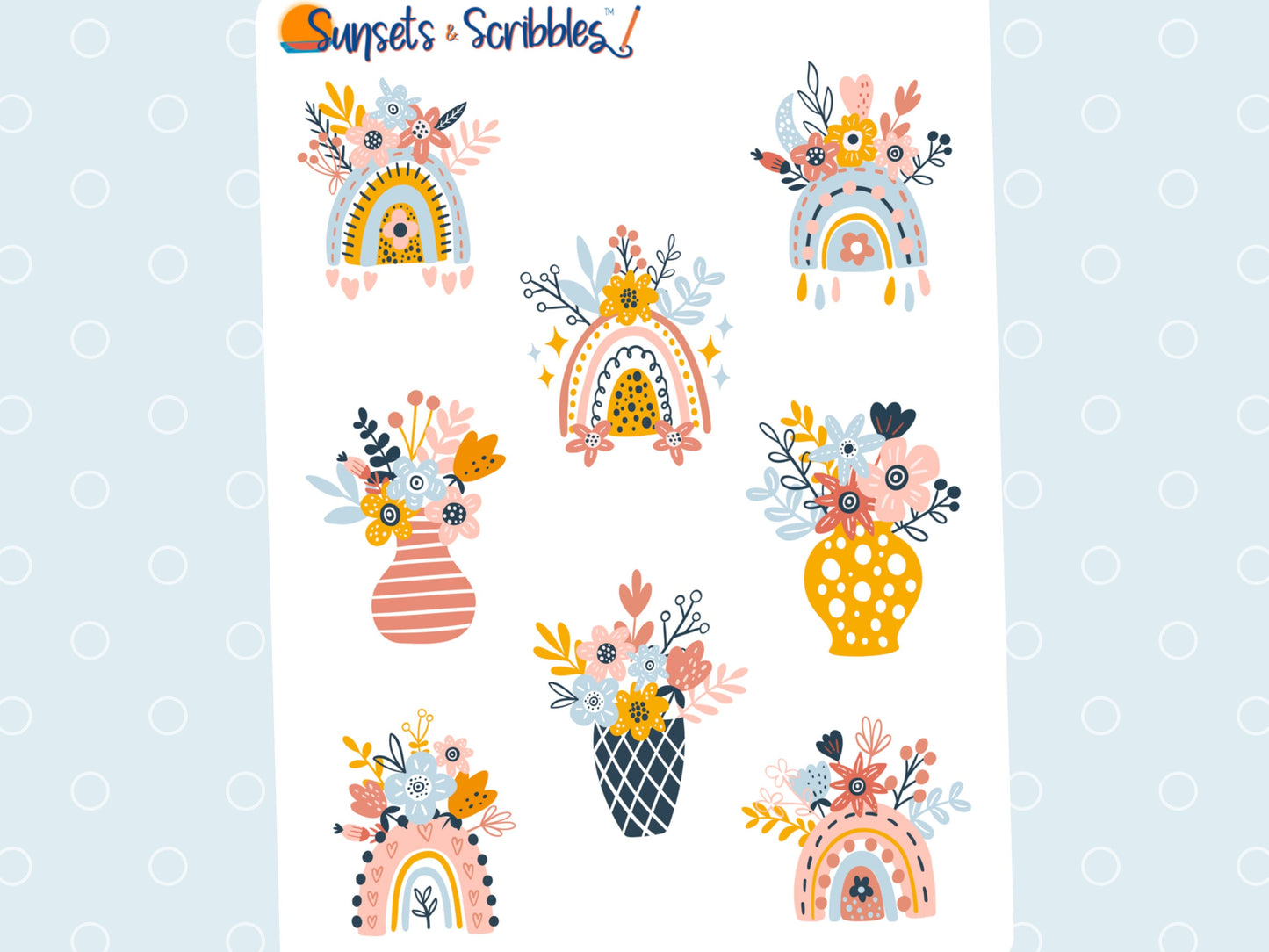 Boho Rainbow Floral Bouquet Stickers