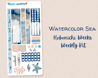 Watercolor Sea Hobonichi weeks Weekly Stickers