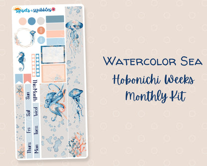 Watercolor Sea Hobonichi Weeks Monthly Stickers