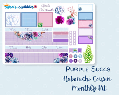 Purple Succulents Hobonichi Cousin Monthly Planner Stickers