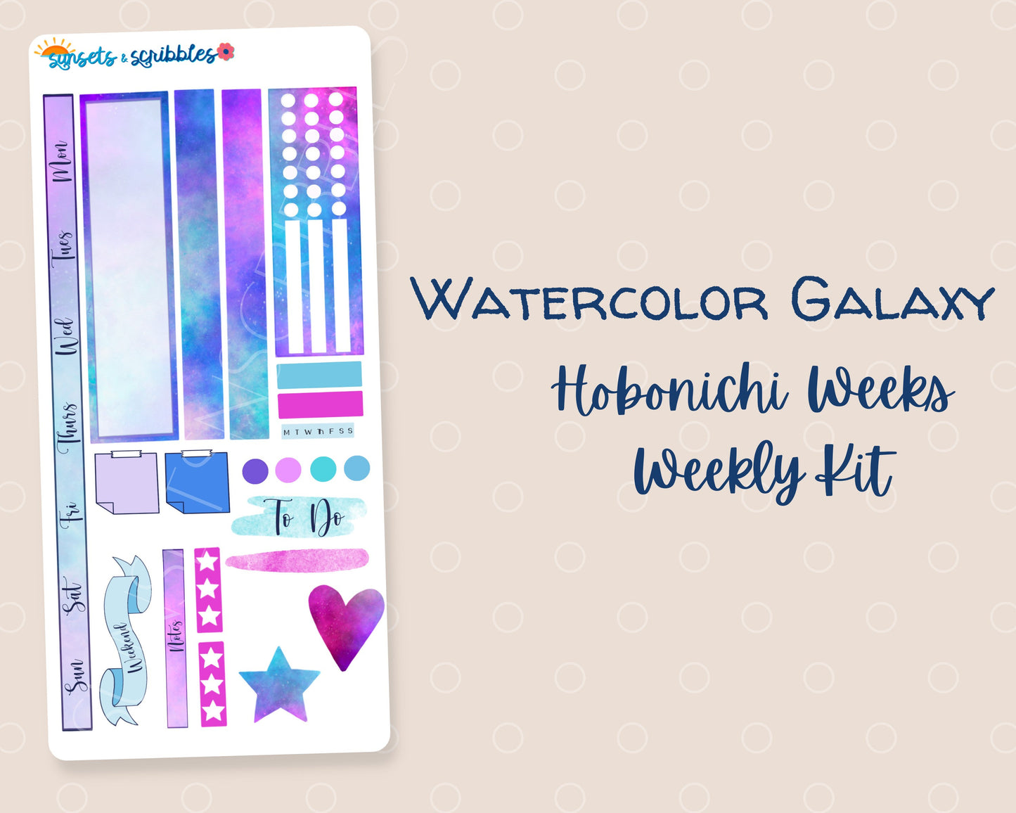 Watercolor galaxy Hobonichi Weeks Weekly Stickers