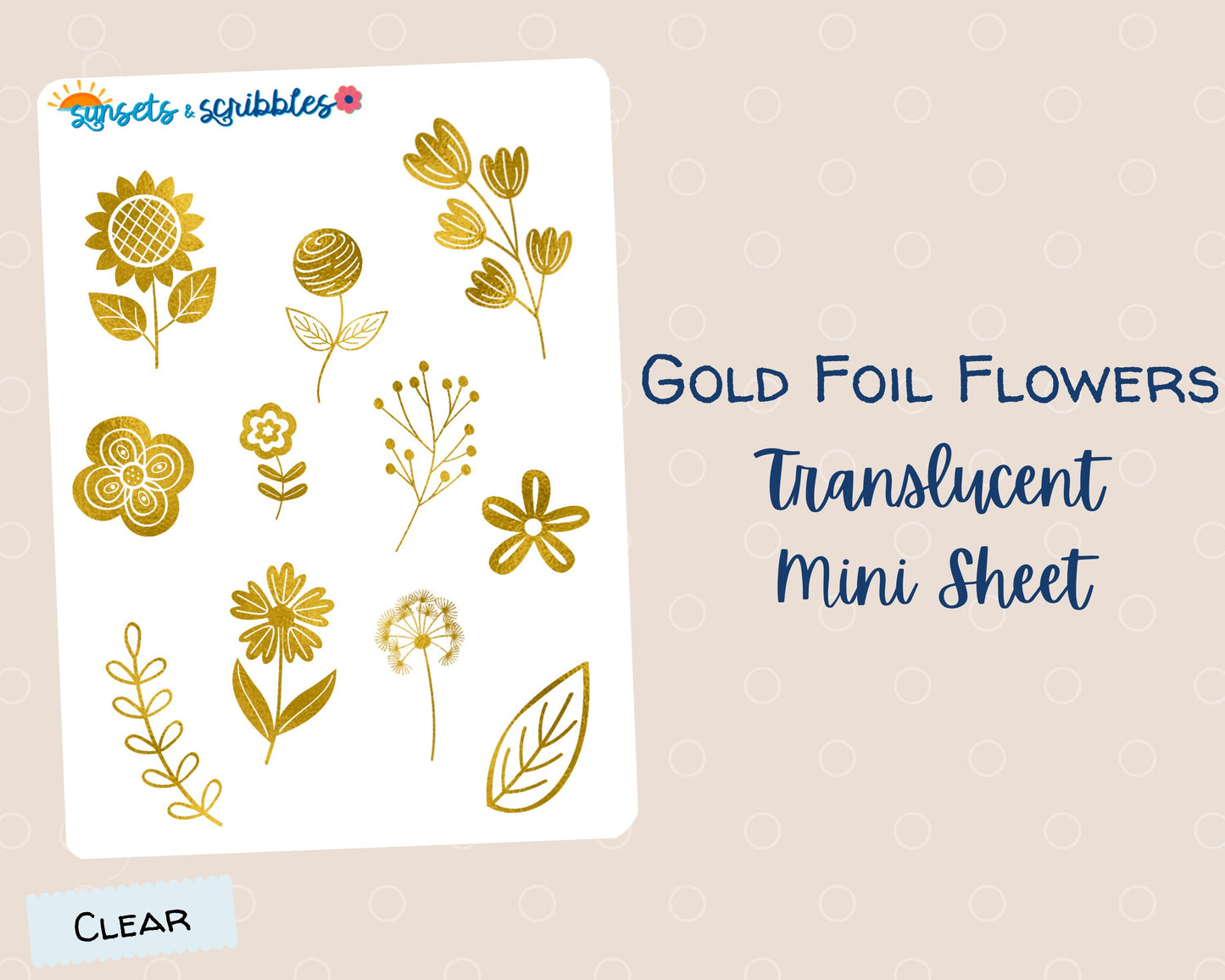 Gold Foil Flower Clear Stickers