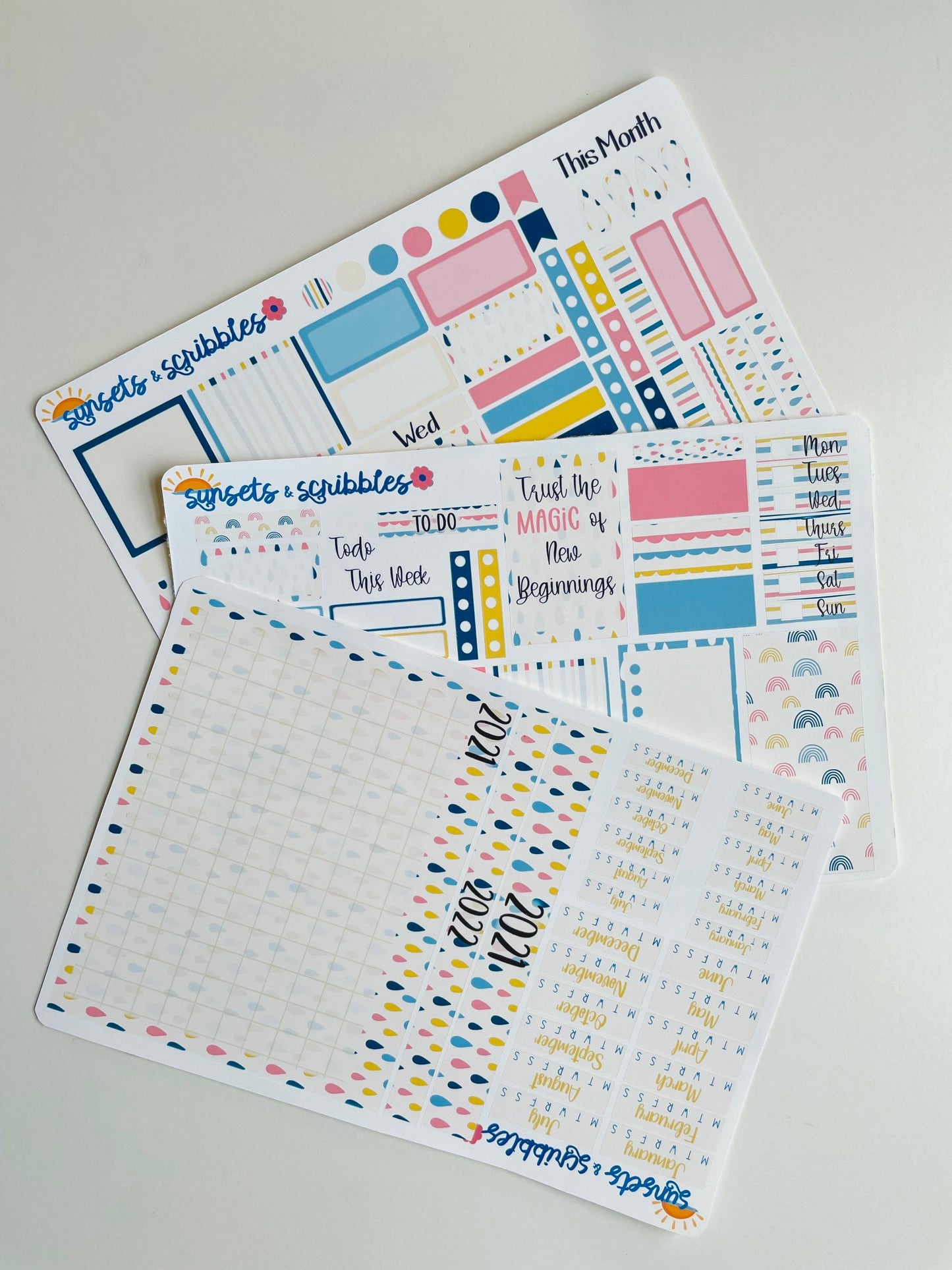 Boho Raindrops Hobonichi Cousin Year- at- a- glance Stickers