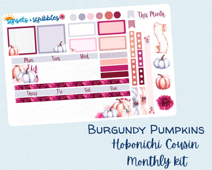 Burgundy Pumpkins Hobonichi Cousin Monthly Planner Stickers V1