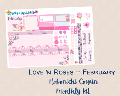 Love ‘n Roses Hobonichi Cousin Monthly Planner Sticker Kit